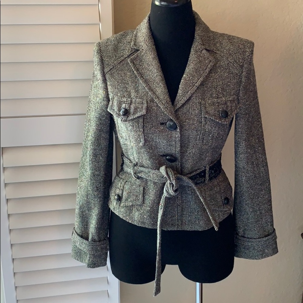BCBGMAXAZRIA Womens Tweed Jacket Belted Size Medium - Picture 2 of 7
